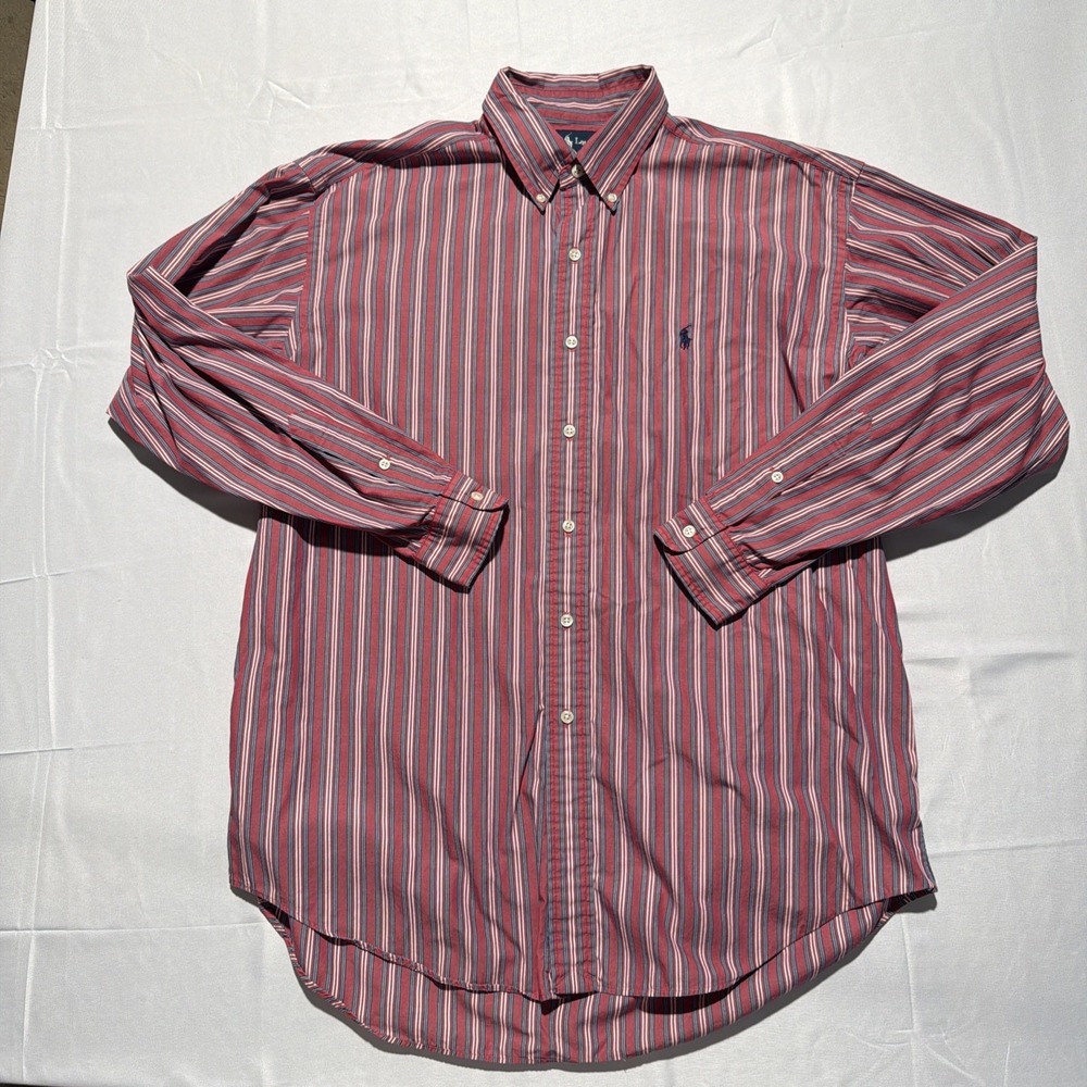 Polo by Ralph Lauren Red, Blue and White Striped Button-Down Shirt